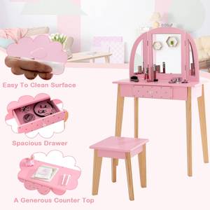 2-in-1-Schminktischset Pink - Holzwerkstoff - 30 x 96 x 60 cm