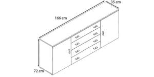 Sideboard Faro V2 Eiche Sägerau Dekor - Weiß - Breite: 166 cm