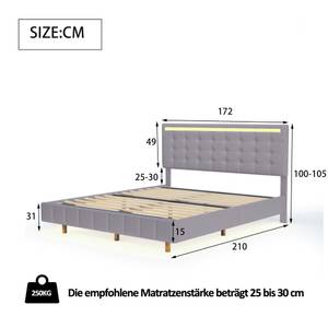 Polsterbett mit LED Nesoi Ⅳ Grau - Breite: 172 cm