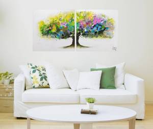 Bild handgemalt Regenbogenbaum Grün - Massivholz - Textil - 160 x 80 x 4 cm