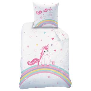 Bettwäsche Einhorn Unicorn in Biber Pink - Weiß - Textil - 135 x 200 x 1 cm