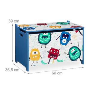 Coffre à jouets motif monstres Bleu - Rouge - Blanc - Bois manufacturé - 60 x 39 x 37 cm