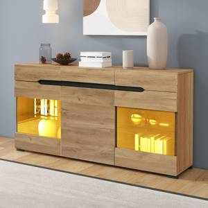 Sideboard GLOWNatur Ⅲ Beige - Holzwerkstoff - Glas - Kunststoff - 35 x 80 x 140 cm