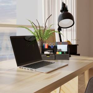 Schreibtisch Organizer Kunstleder Schwarz - Weiß - Holzwerkstoff - Kunststoff - Textil - 28 x 15 x 15 cm