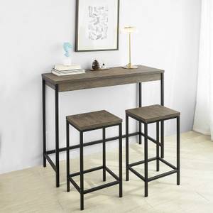 Table + 2 x Tabourets OGT30-N Marron - Bois manufacturé - 121 x 97 x 46 cm