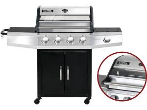 Gasgrill mit Glasdeckel "Bingo 5" + Schu Schwarz - Metall - 143 x 114 x 57 cm