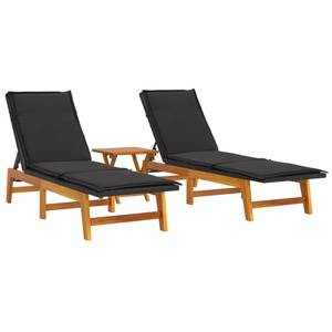 Garten-Lounge-Set 3154401 (3-teilig) Schwarz - Metall - Polyrattan - Holzart/Dekor - 54 x 87 x 200 cm