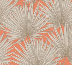 Vliestapete Palmenblätter Orange Greige Beige - Grau - Orange - Weiß