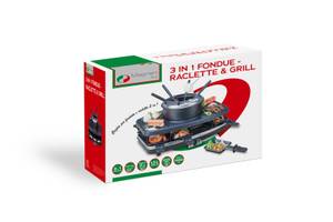 3 in 1 Raclette, Fondue & Grillplatte Schwarz - Naturfaser - 28 x 26 x 28 cm