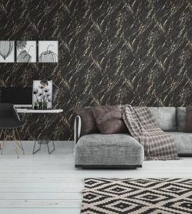 Casual Living - Tapete Marmoroptik Schwarz - Gold - Kunststoff - Textil - 53 x 1050 x 1 cm