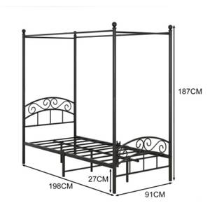 Lit à baldaquin  M483 Noir - Bois manufacturé - 95 x 187 x 198 cm