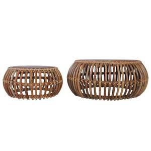 Table basse (lot de 2) 283082 Marron - Rotin - Bois massif - Bois/Imitation - 67 x 31 x 67 cm