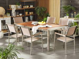 Set de salle à manger GROSSETO Beige - Chêne clair - Argenté - 180 x 87 x 90 cm - Lot de 6 - Métal - Huilé - Non revêtu - Nombre de pièces dans le lot : 7