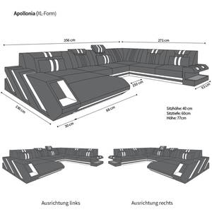 Wohnlandschaft XXL Apollonia Schwarz - Orange - Ecke davorstehend rechts - Longchair davorstehend rechts - Ottomane davorstehend rechts - Ohne Schlaffunktion