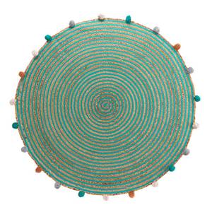 Tapis rond à pompons Baloo Vert - Fibres naturelles - 90 x 90 x 90 cm