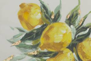Tableau peint Fruits of the South Jaune - Bois massif - Textile - 50 x 50 x 4 cm