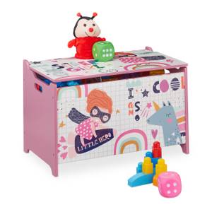 Spielzeugtruhe mit Heldin-Motiv Blau - Pink - Weiß - Holzwerkstoff - 60 x 39 x 37 cm