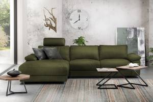 Ecksofa LOLA XL motor. Relaxfunktion Grün - Ecke davorstehend links - Longchair davorstehend links - Ottomane davorstehend links - Massivholz - Textil