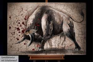 Acrylbild handgemalt Stier gegen Matador Grau - Massivholz - Textil - 120 x 80 x 4 cm