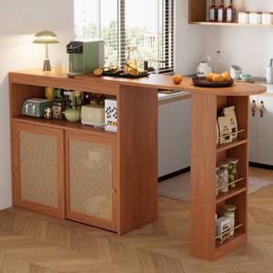 Eck-Bartisch WoodyRattan Ⅲ Braun - Holzwerkstoff - Rattan - 138 x 104 x 39 cm