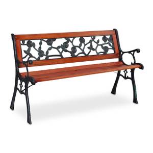 Banc de jardin avec motif roses Marron - Vert - Bois manufacturé - Métal - Matière plastique - 125 x 73 x 53 cm