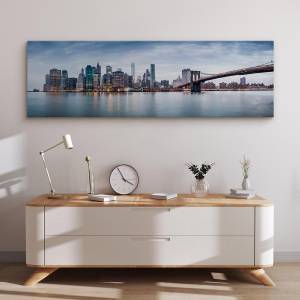 Panoramabild Architektur New York 3D Beige - Blau - Grau - Weiß - Textil - 145 x 45 x 45 cm