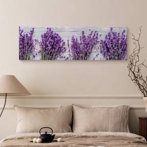 Tableau Sur Toile Lavande Fleurs Bois 3D Gris - Vert - Mauve - Textile - 145 x 45 x 45 cm