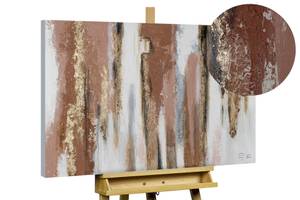 Tableau peint Golden brown Harmony Marron - Blanc - Bois massif - Textile - 100 x 75 x 4 cm