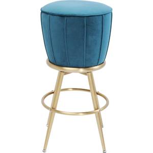 Tabouret de bar After Work velours bleu Velours / Acier inoxydable - Turquoise / Doré