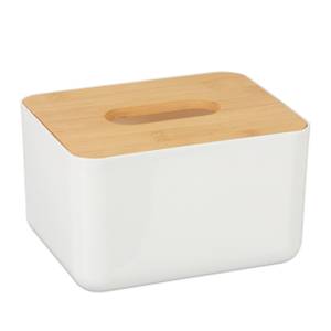 Boîte à lingettes avec couvercle bambou Marron - Blanc - Bambou - Matière plastique - 17 x 10 x 13 cm
