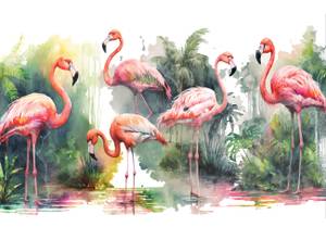 Vlies Fototapete Blätter Flamingos 254 x 184 cm