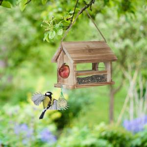 Relaxdays mangeoire à oiseaux en bois, à suspendre, Abris pour