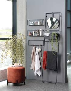 Garderobe mit Spiegel Wandregal Metall Schwarz - Metall - 45 x 190 x 15 cm