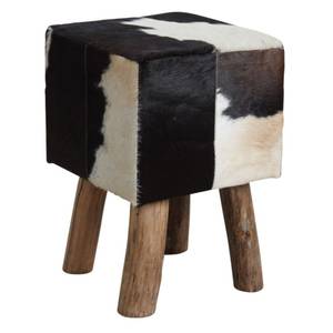 Tabouret carré en peau de vache Bois massif - 30 x 45 x 30 cm