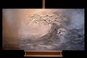 Tableau peint Rhythm of the Sea Gris - Bois massif - Textile - 120 x 60 x 4 cm