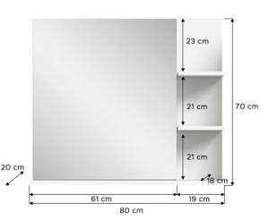 Miroir de salle de bain Laredo Blanc - En partie en bois massif - 80 x 70 x 20 cm