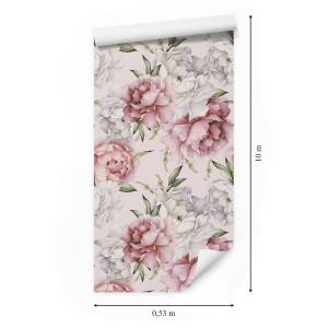 Papier Peint fleurs pivoines nature Beige - Noir - Gris - Vert - Blanc - Papier - 53 x 1000 x 1000 cm