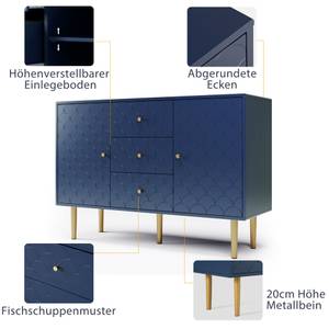 Sideboard OzeanⅢ Blau - Holzwerkstoff - Metall - Massivholz - 40 x 82 x 120 cm