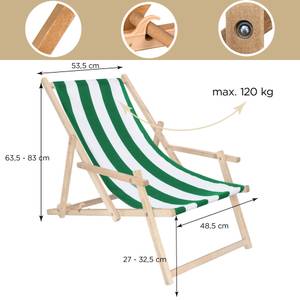 Liegestuhl aus Buchenholz mit Armlehnen Grün - Weiß - Massivholz - Holzart/Dekor - 60 x 60 x 139 cm