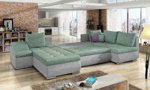 Ecksofa GIOVAN Blau - Grau - Ecke davorstehend links - Schlaffunktion davorstehend links