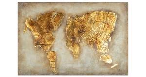 Acrylbild handgemalt Kostbarer Planet Beige - Gold - Massivholz - Textil - 120 x 80 x 4 cm