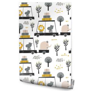 Papier Peint animaux sauvages enfants Beige - Noir - Gris - Vert - Blanc - Papier - 53 x 1000 x 1000 cm