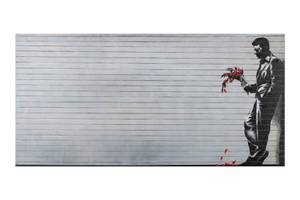 Tableau peint Banksy's Cavalier Noir - Blanc - Bois massif - Textile - En partie en bois massif - 120 x 60 x 4 cm