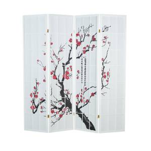 Paravent 4 parties fleur de cerisier 277 Rouge - Blanc - En partie en bois massif - 176 x 175 x 2 cm