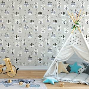 Papier Peint animaux sauvages enfants Beige - Noir - Gris - Blanc - Papier - Textile - 53 x 1000 x 1000 cm