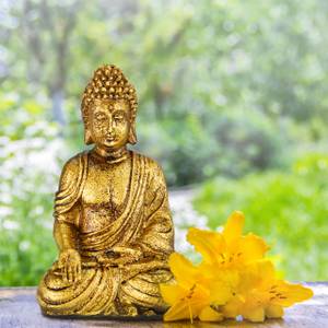 Buddha Figur Garten 20 cm Gold - Kunststoff - Stein - 10 x 17 x 7 cm