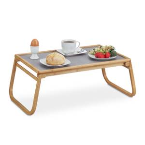 2x Plateaux de Lit table de petit-déjeuner bambou plateau service pieds  pliants bois avec tablette en plastique, nature