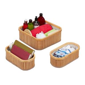 Aufbewahrungskorb im 3er Set Braun - Weiß - Bambus - Holzwerkstoff - Textil - 34 x 13 x 34 cm