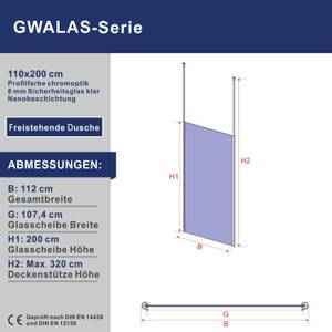 Duschwand Freistehend mit Deckenstütze Breite: 112 cm