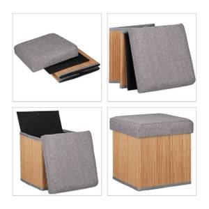 Tabouret de rangement en bambou Marron - Gris - Bambou - Bois manufacturé - Textile - 35 x 36 x 35 cm